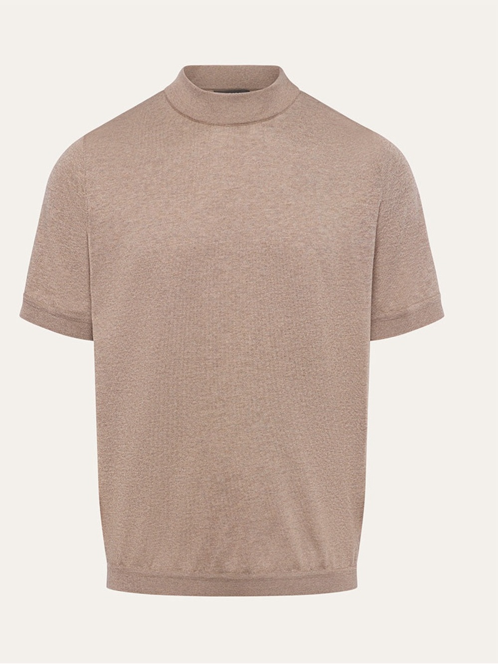 St. Croix Jersey Knit Cotton Mock Neck Tee Walnut Melange L Made USA
